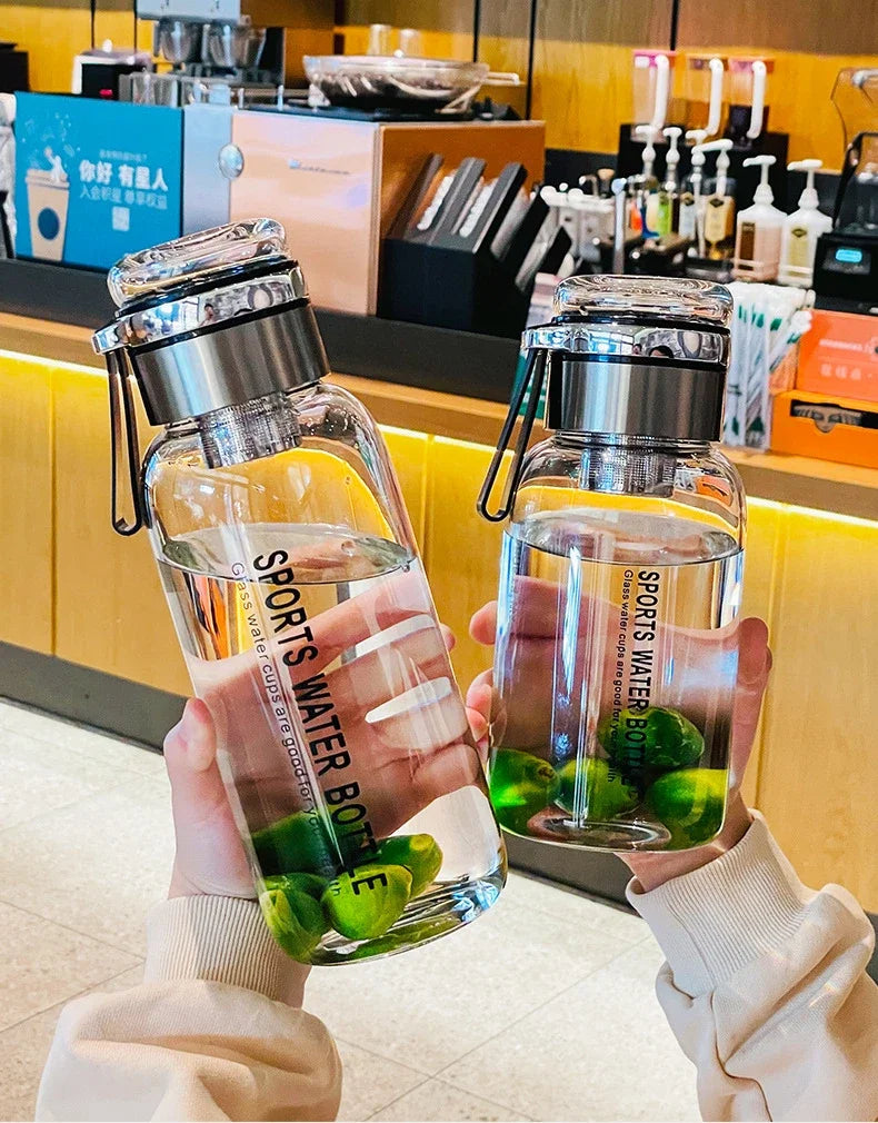 Garrafa de vidro grande de 2L para água, copo transparente para suco de leite, copo portátil à prova de vazamento para bebidas, chá, garrafa de vidro de 2L