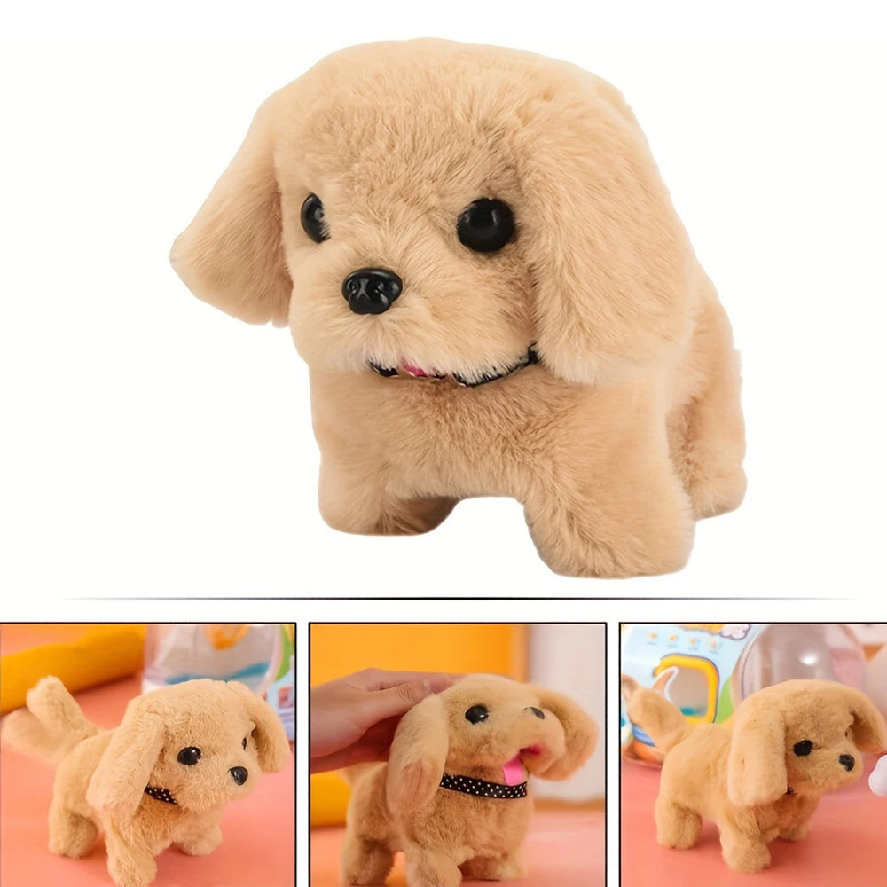 Brinquedo de pelúcia interativo eletrônico para animais de estimação, brinquedo que anda latindo e abanando o rabo, simulação de filhote de cachorro, companheiro de estimação, alimentado por bateria