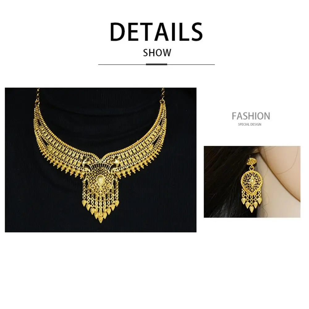 Conjunto de 4 peças de joias indianas banhadas a ouro para noivas, conjunto de colar/brincos/pulseira/anel feminino de luxo e alta qualidade, durável