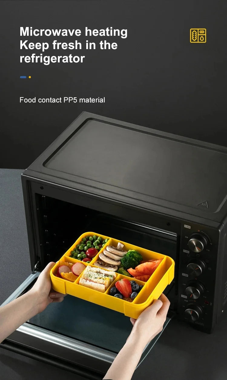 Lancheira Bento para adultos de 1330 ml, recipientes para alimentos com 6 compartimentos e utensílios de mesa para lanches, trabalho, escola, forno de micro-ondas, aquecimento