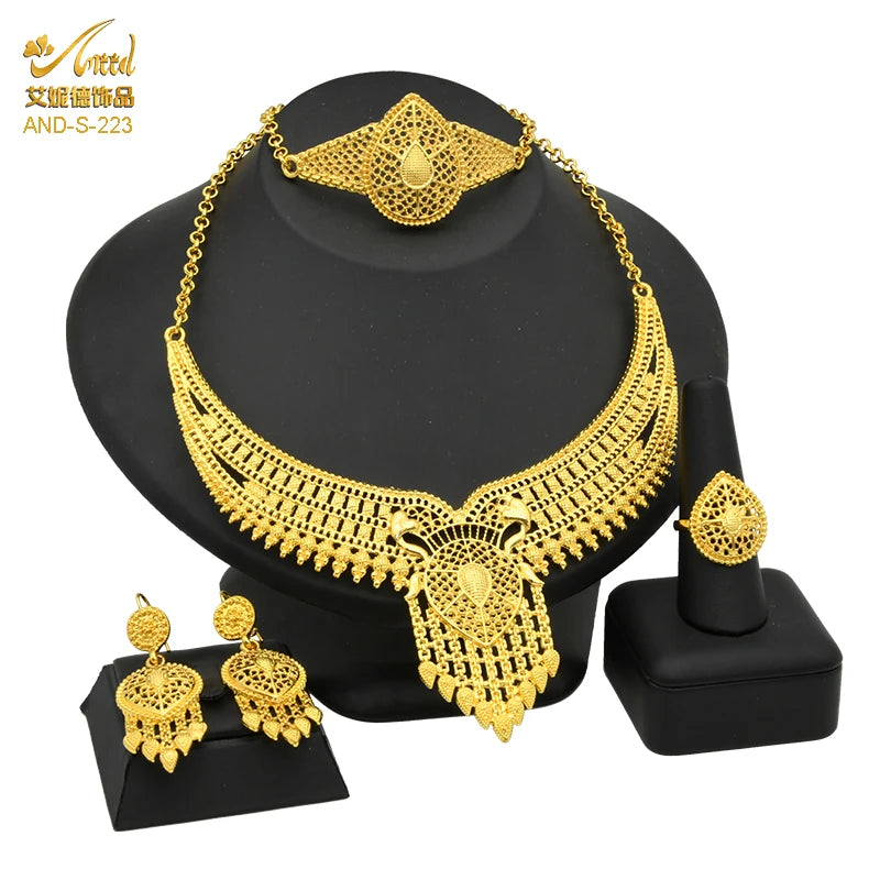XUHUANG Conjunto de colares com correntes de ouro 24k, moda nupcial africana, joias de noivado indianas para presentes de festa de casamento em Dubai