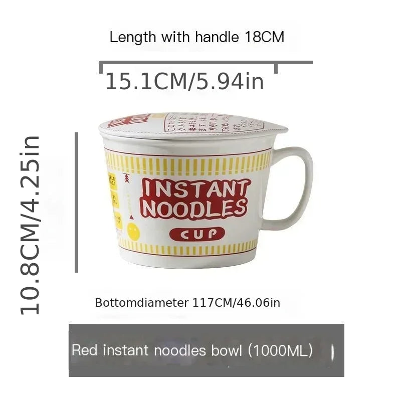 1 tigela de cerâmica de grande capacidade para macarrão instantâneo com tampa, perfeita para dormitórios e cozinhas domésticas - mantenha seu macarrão fresco e aquecido