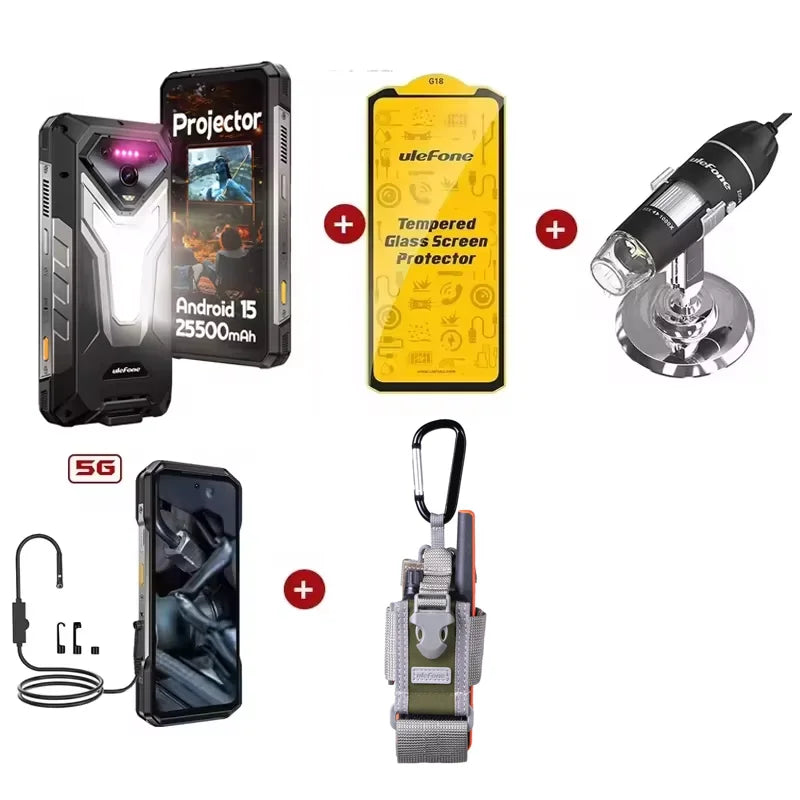 Ulefone Armor 34 Pro 5G, telefone robusto com IA, 32 GB + 512 GB, 25.500 mAh, 6,95" com projetor integrado, 120 Hz, Android 15, MTK 7300, NFC