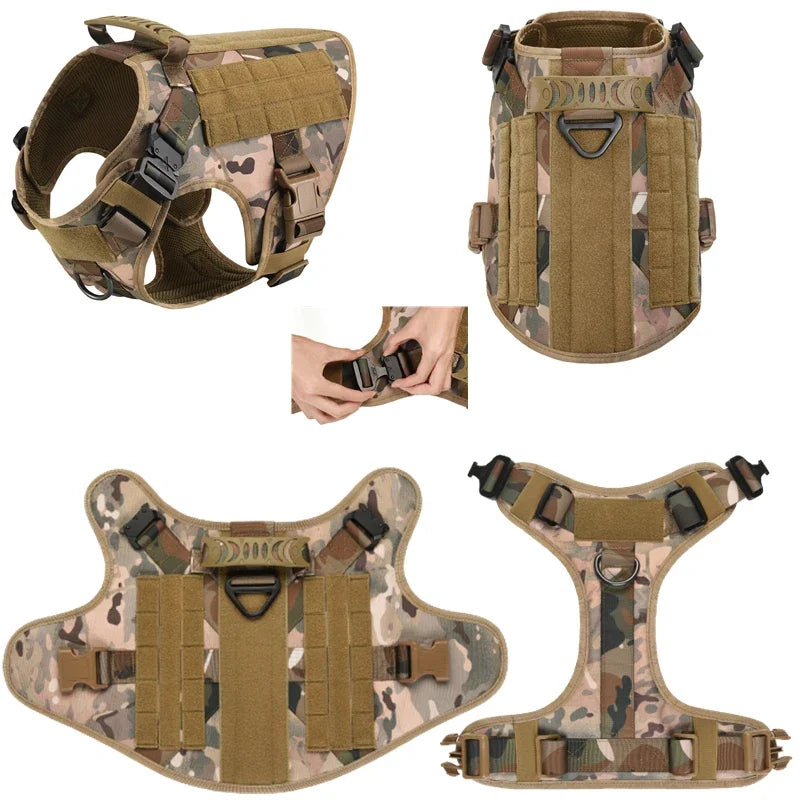 Colete militar tático para animais de estimação, pastor alemão, golden retriever, conjunto de arreios e guia para cães de todas as raças