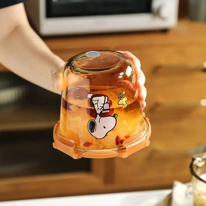 Lancheira de aço inoxidável multicamadas Snoopy com vidro fumê, lancheira térmica portátil para alimentos, piquenique, escritório, crianças, trabalhadores, escola, Bento