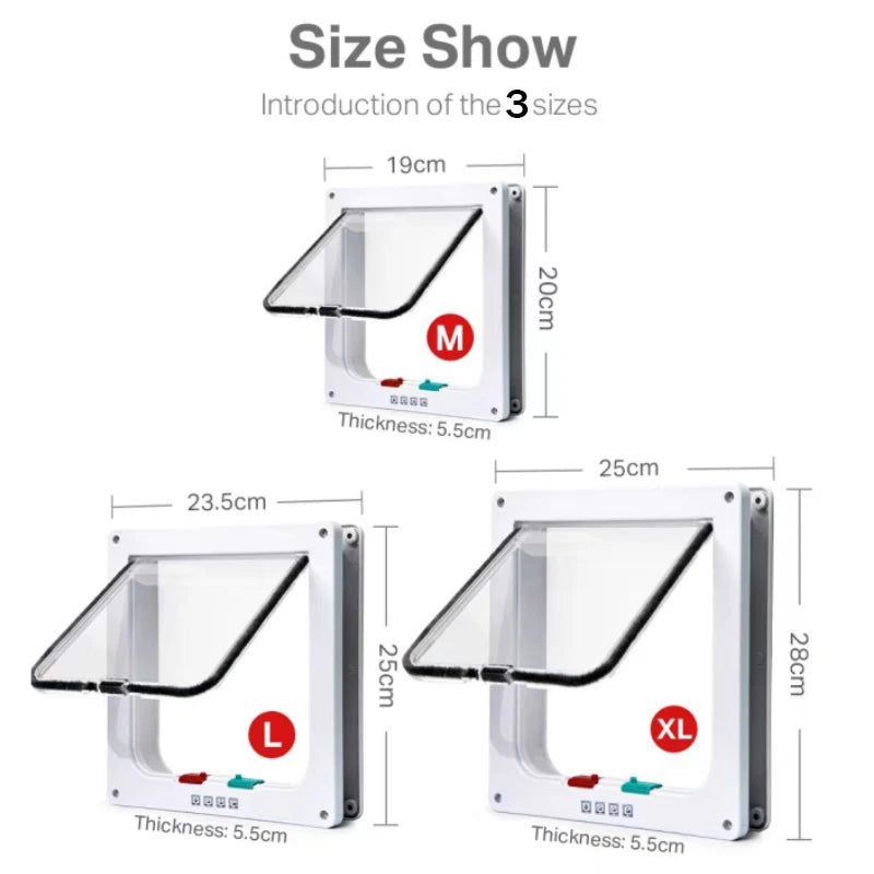 Porta magnética para animais de estimação com trava de 4 vias para gatos, portão de plástico ABS controlável, segurança para filhotes e gatinhos, kit de portas para animais de estimação