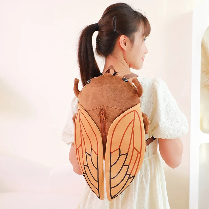 Mochila de pelúcia criativa engraçada de 45 cm, inseto, cigarra, besouro, marrom, verde, brinquedo de pelúcia macio para meninos e meninas