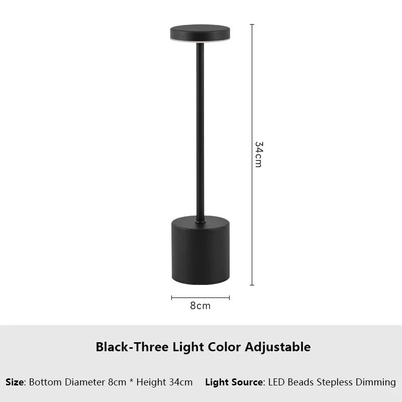 Luminária de mesa LED com sensor de toque, luz noturna de mesa, recarregável, sem fio, lâmpada de leitura, 3 cores, ajustável, luz ambiente criativa