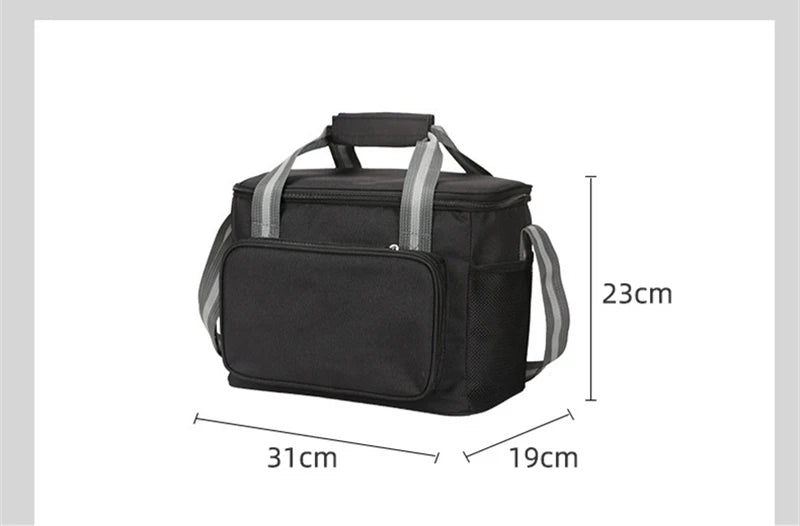 Lancheira grande isolada portátil de 15L, preta, à prova d'água, à prova de vazamentos, reforçada, portátil, para transporte em ombro, para piquenique ao ar livre