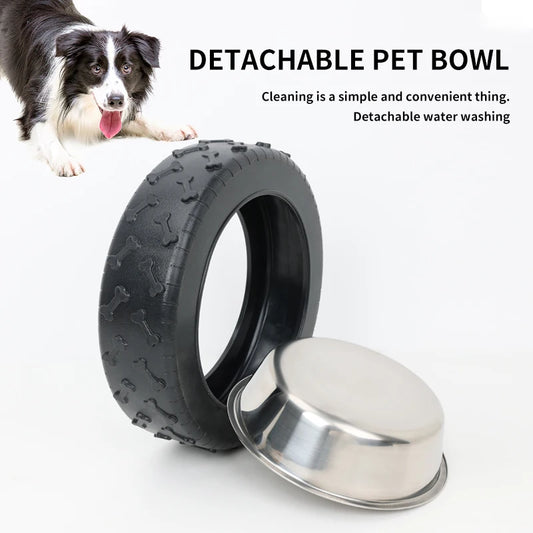 Tigela para animais de estimação em formato de pneu, tigela de grande diâmetro, antiderrapante, removível e lavável, utensílios para comida de animais de estimação