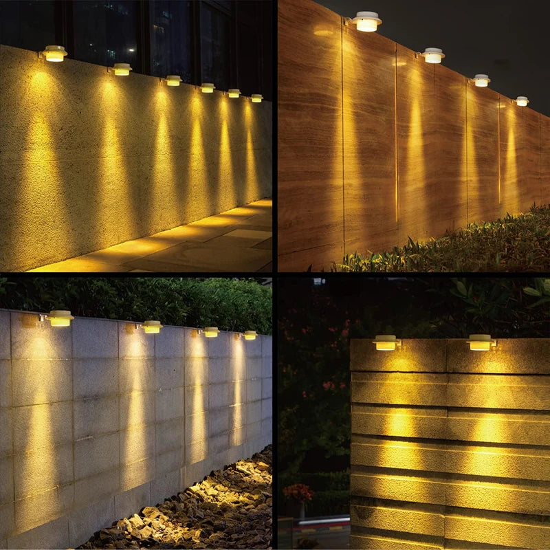 Luminária de parede à prova d'água com energia solar 3LED para calha, luz noturna branca e quente para cerca, caminho de jardim, luminária LED decorativa para acampamento