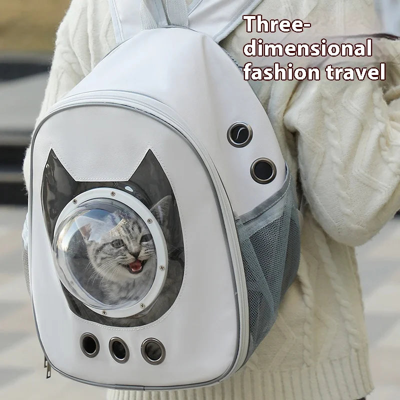 Mochila para animais de estimação Space Capsule com visão de 360°/malha respirável/alça de segurança para transporte de gatos/transportadora de cães com bolha transparente