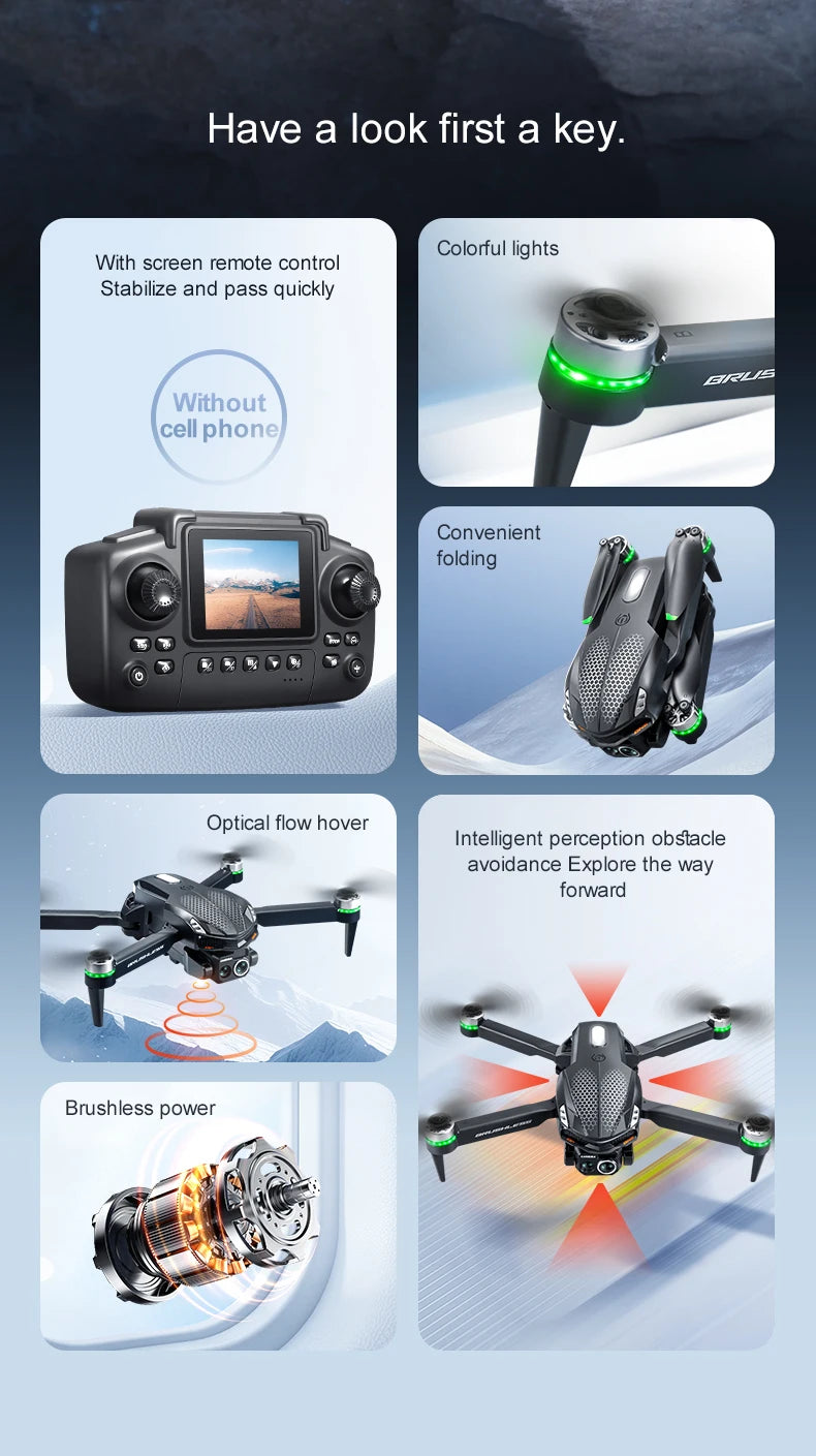 Drone RC S168 2025, motor sem escova, 8K HD, câmeras duplas, posicionamento de fluxo óptico e prevenção inteligente de obstáculos, brinquedo de aeronave