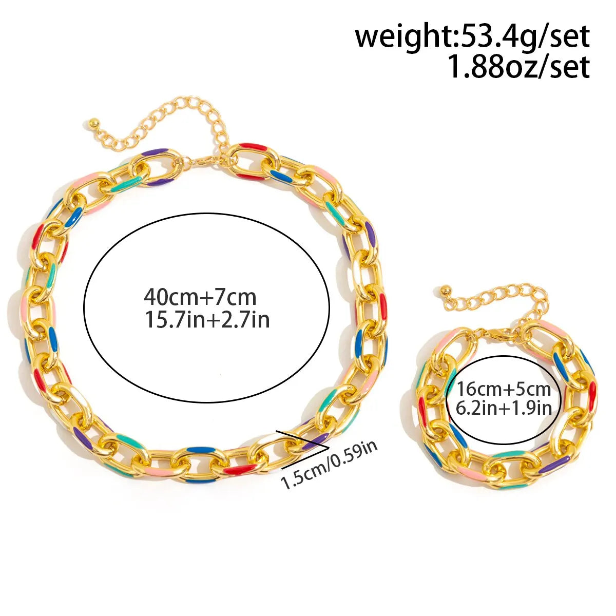 Conjunto de 2 peças de colar e pulseira de gargantilha boêmia colorida, conjunto de joias com corrente cruzada clássica, acessórios para mulheres, presente e festa