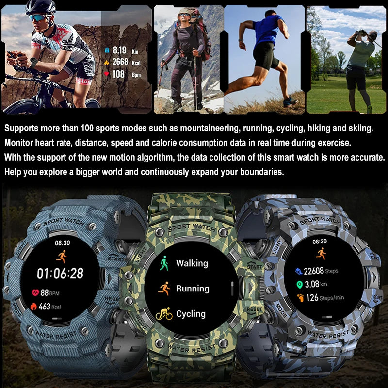 Novo relógio inteligente esportivo robusto para atividades ao ar livre 2025, masculino, com chamada Bluetooth, colorido, IP68, à prova d'água, bússola militar, relógio inteligente, lanterna