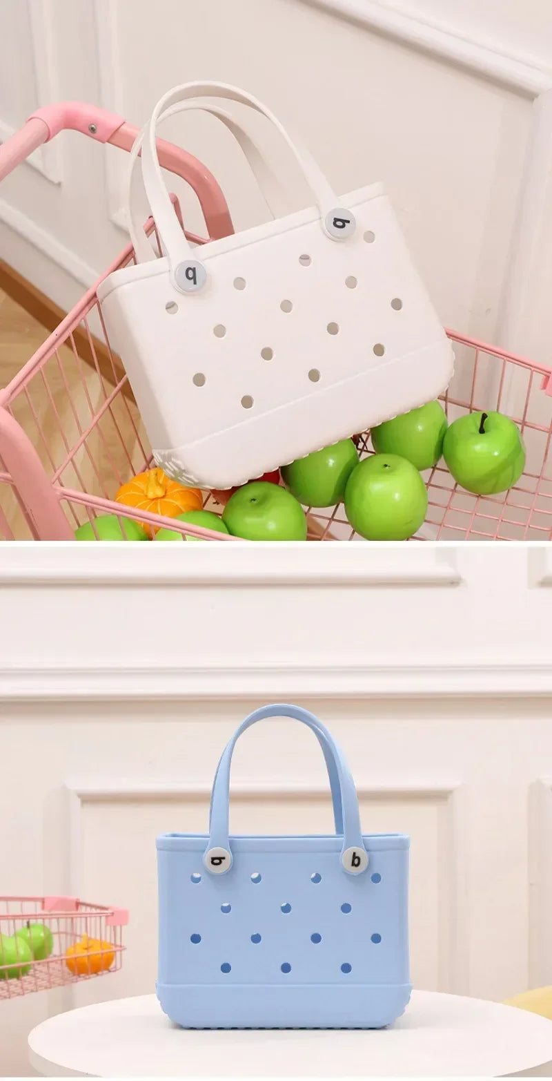 Cesta de armazenamento de verão à prova d'água Mini bolsa de praia infantil Bolsa de compras feminina Bolsa de compras de borracha para piquenique Bolsa de gelatina Bolsa de compras infantil