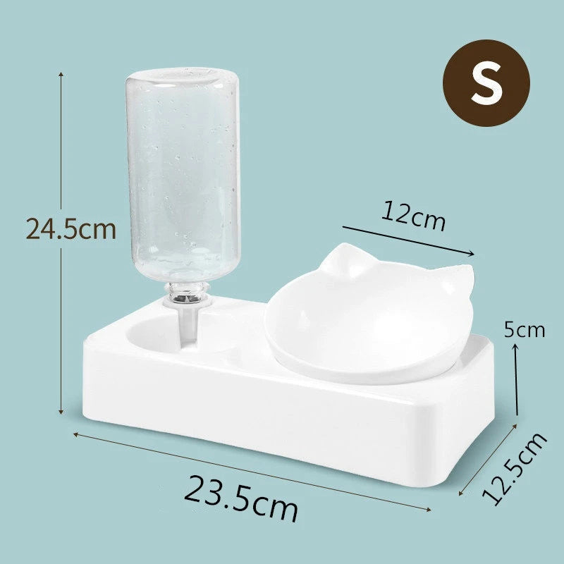 Tigelas duplas para cães e gatos, tigelas para água e comida inclinadas 15 graus, tigelas elevadas para gatos com garrafa de água automática - alimentador para animais de estimação