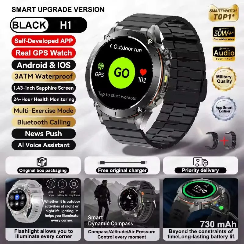 Novo relógio inteligente Xiaomi IOS Ultra GPS 2025, à prova d'água, 10ATM, com bússola GNSS de banda dupla integrada, esportivo militar, masculino, pulseira de natação