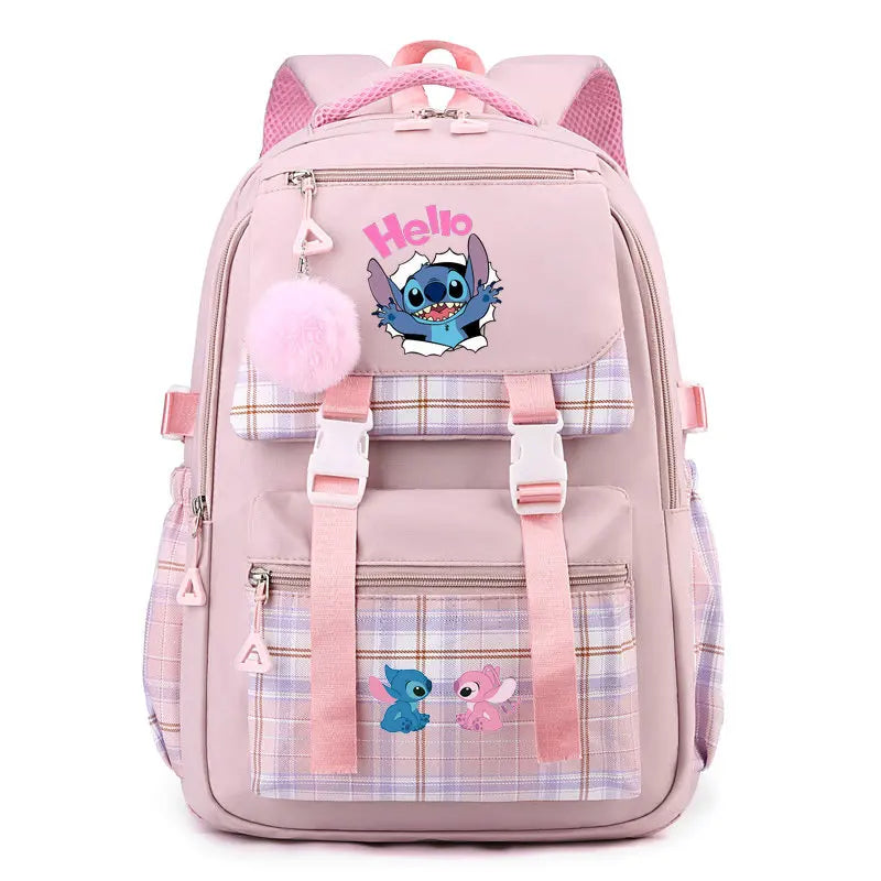 Mochilas escolares Stitch para estudantes do ensino médio, mochila feminina de grande capacidade para laptop, mochila escolar para ensino fundamental e médio