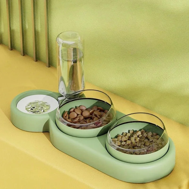Pet Cat Food Bowl, Splash - proof Water, Three Bowl Neck Protection, Automatic Feeder, Water Storage Dispenser, Pet Dog Feeder