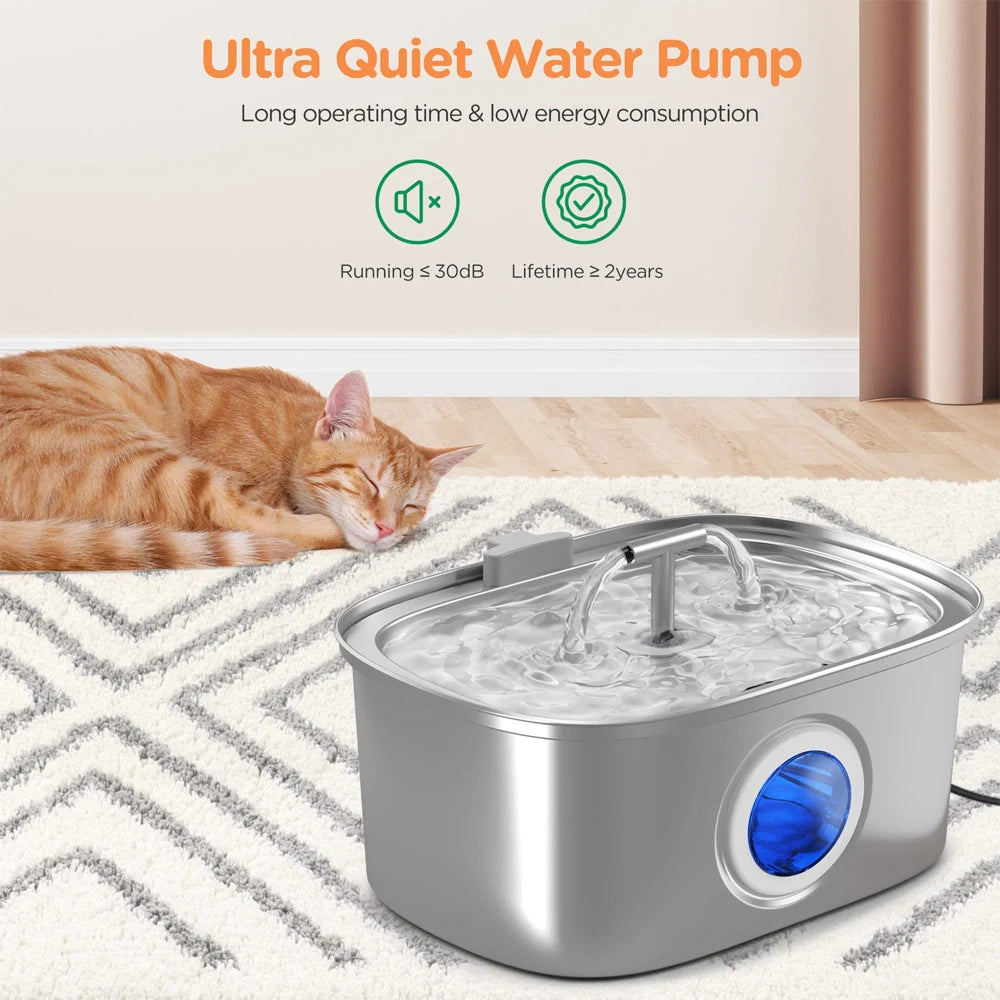 Bebedouro automático para gatos de 3,2 L, aço inoxidável, dispensador de água para cães de estimação, bomba ultrassilenciosa, fonte de água para vários animais de estimação
