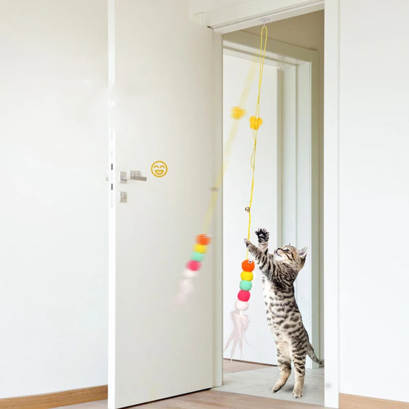 Brinquedos para gatos de estimação, vara engraçada, gatinho, auto-alta, corda elástica, forma de libélula, pena, sino, vara provocante, balanço pendurado, milhares