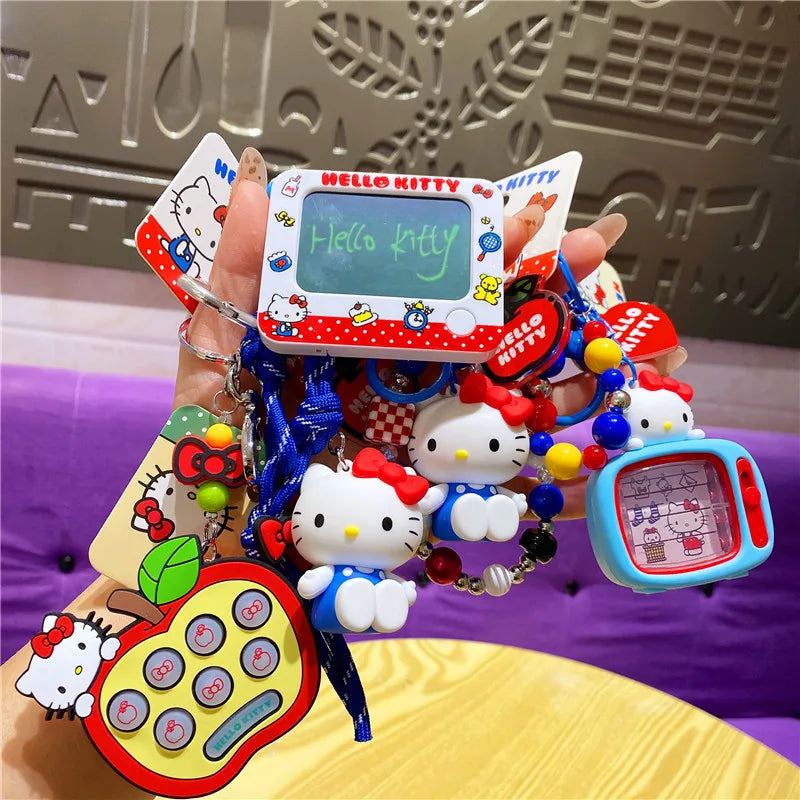 Atacado Sanrio Chaveiro Hello Kitty Mochila Escolar Pingente Kawaii Kt Vermelho Azul Branco Desenho Animado Chave Kitty TV Chaveiro com Contas Presente para Meninas