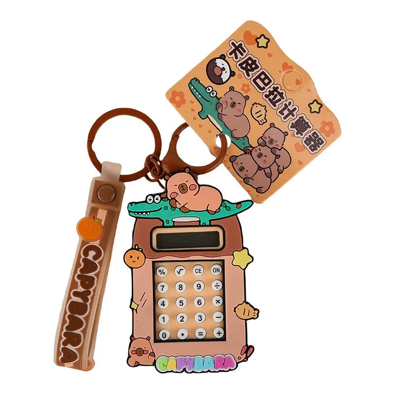 Novo chaveiro de calculadora Capibala 2025, chaveiro fofo de desenho animado Capivara, mochila de estudante, pingente, presente pequeno para temporada escolar