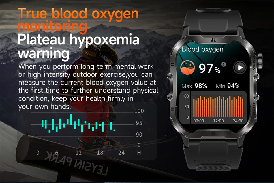 Novo relógio inteligente militar Xiaomi 2024 para homens, esportes ao ar livre, lanterna, fitness, monitor de saúde, 1,96" BT Call Smartwatch