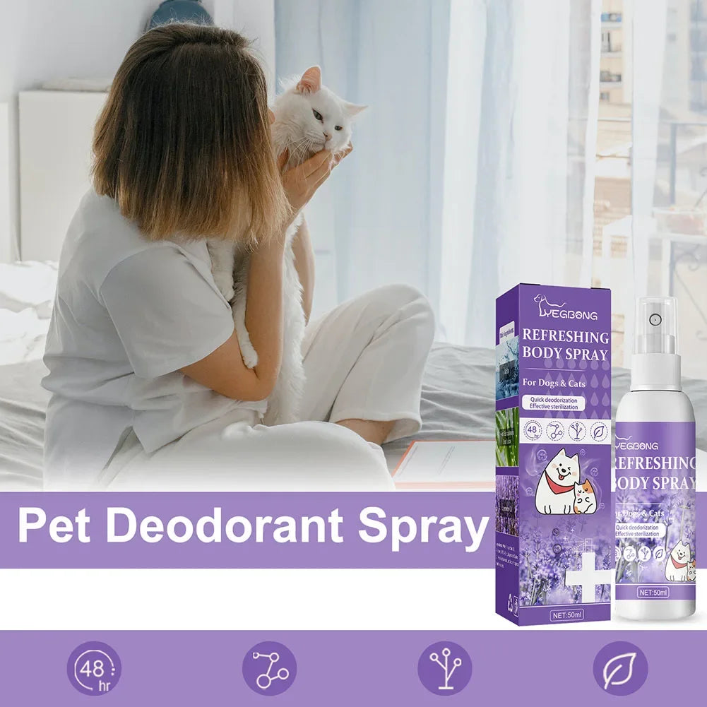 Spray desodorizante de óleo de lavanda para cães, spray desodorizante de longa duração para cães, filhotes, gatos, cães, para remover odores desagradáveis, refrescar o ar
