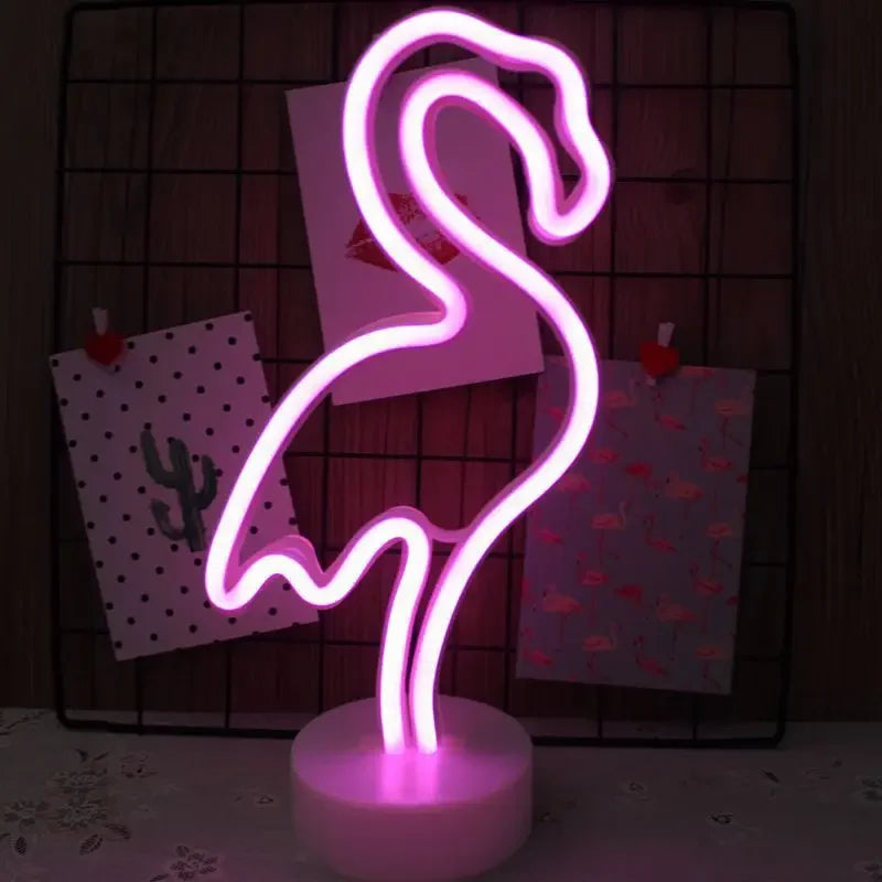 Luz de neon LED USB para letreiro, lâmpada noturna de flamingo para festas de Natal, decoração de casamento, presente para casa, luz de neon em forma de coração