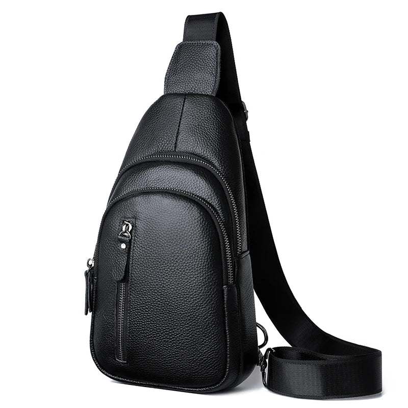 Bolsa de peito masculina 100% couro legítimo, bolsa de ombro masculina, bolsa mensageiro, bolsa transversal casual, bolsa de mão da moda masculina
