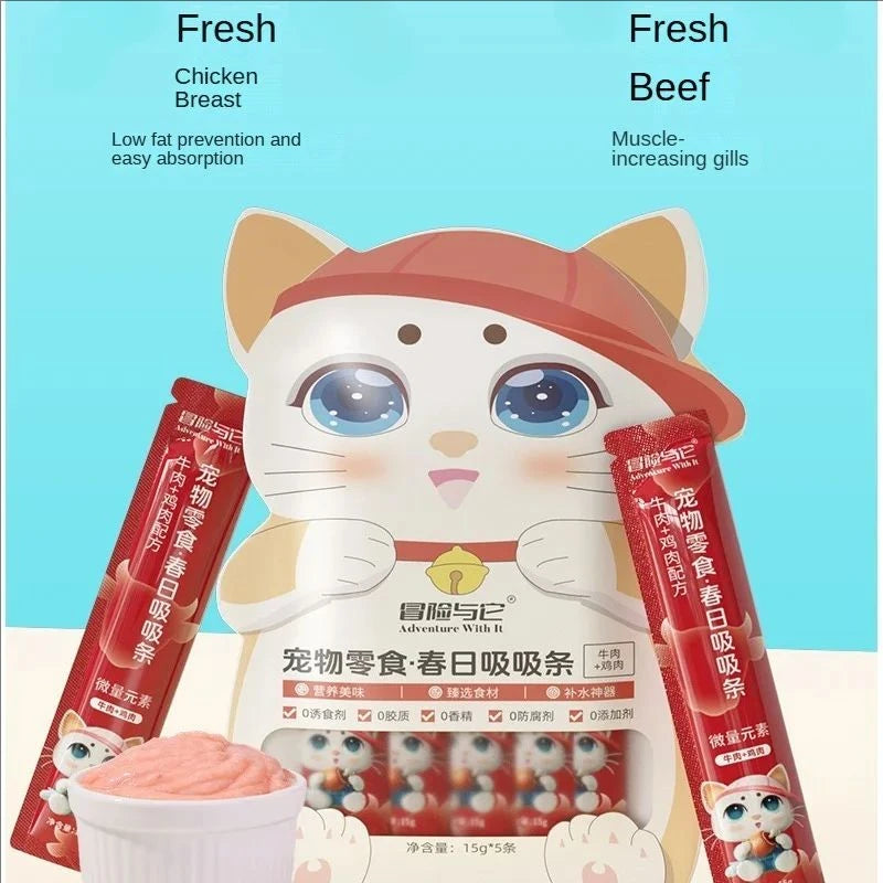 15g*5 Bag Pet Snacks Fish Oil Cat Strips Cat Wet Food Hydrating Cat Snacks Nutrition Salmon eel anchovy Chicken Cat Liquid Snack