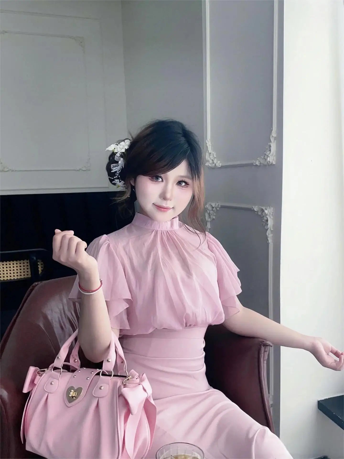 Bolsa de mão rosa com laço doce Lolita, bolsa feminina Harajuku Love Heart, bolsa transversal macia, bolsa de ombro feminina Kawaii de grande capacidade