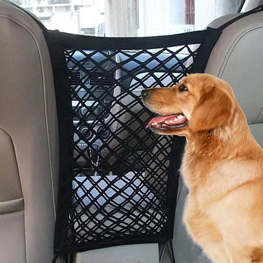 Barreira para carro para animais de estimação, barreira para cachorro, com bolsa de armazenamento de malha de segurança automática, protetor de segurança para banco traseiro, rede de malha