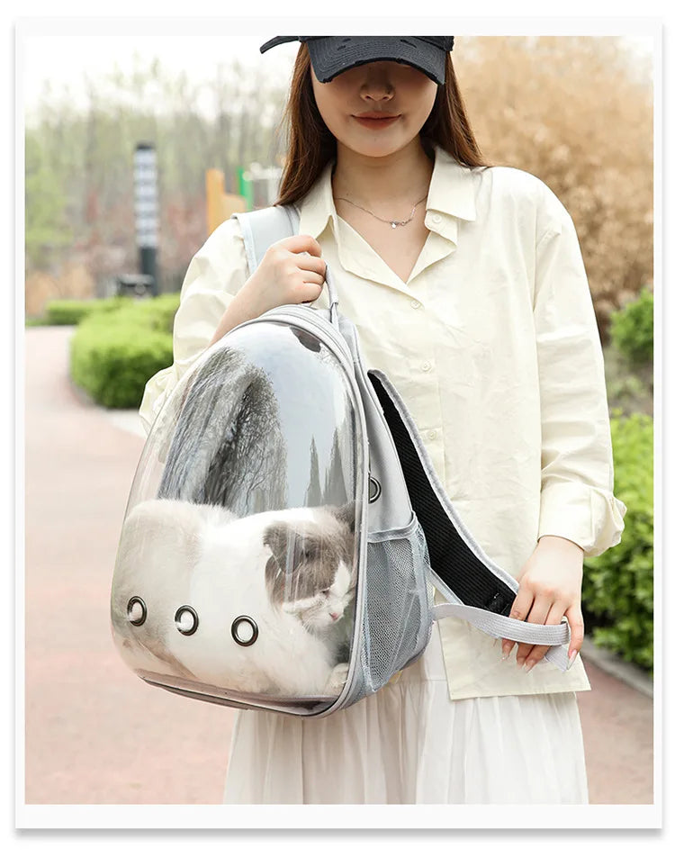 Mochila para gatos, bolsa respirável, cápsula transparente, portátil, para viagem ao ar livre, bolsa de ombro para animais de estimação, mochila para animais de estimação