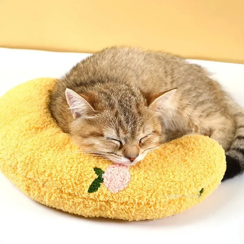 Travesseiro calmante para animais de estimação, confortável, fofo, em formato de U, almofada elástica para gatos, adequado para a pele, acessórios para animais de estimação para cães