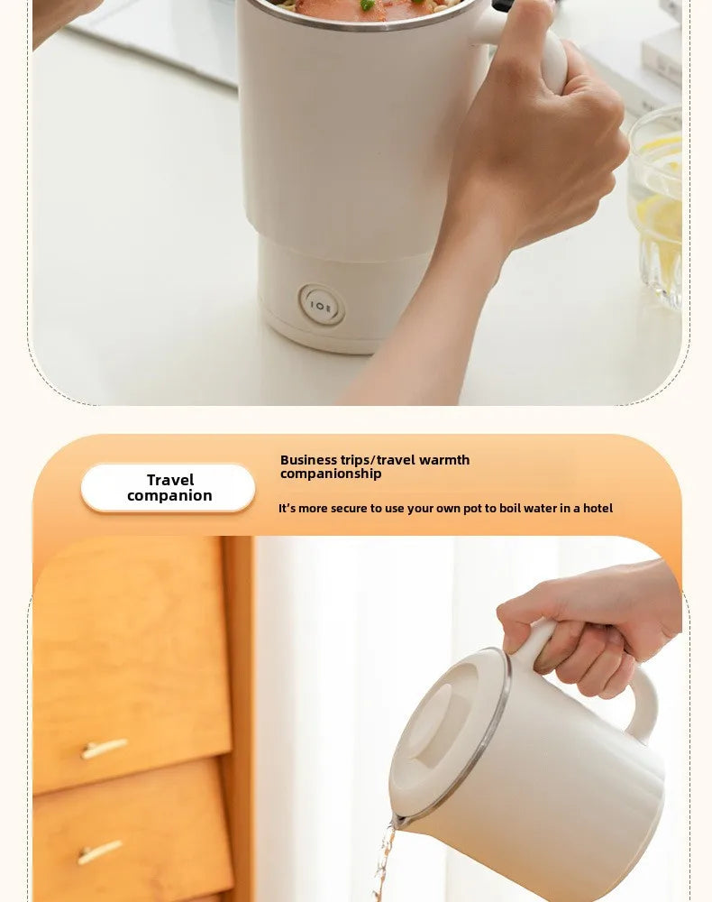 Chaleira dobrável para viagem, pequena chaleira dobrável portátil para áreas externas, aço inoxidável 304, chaleira elétrica