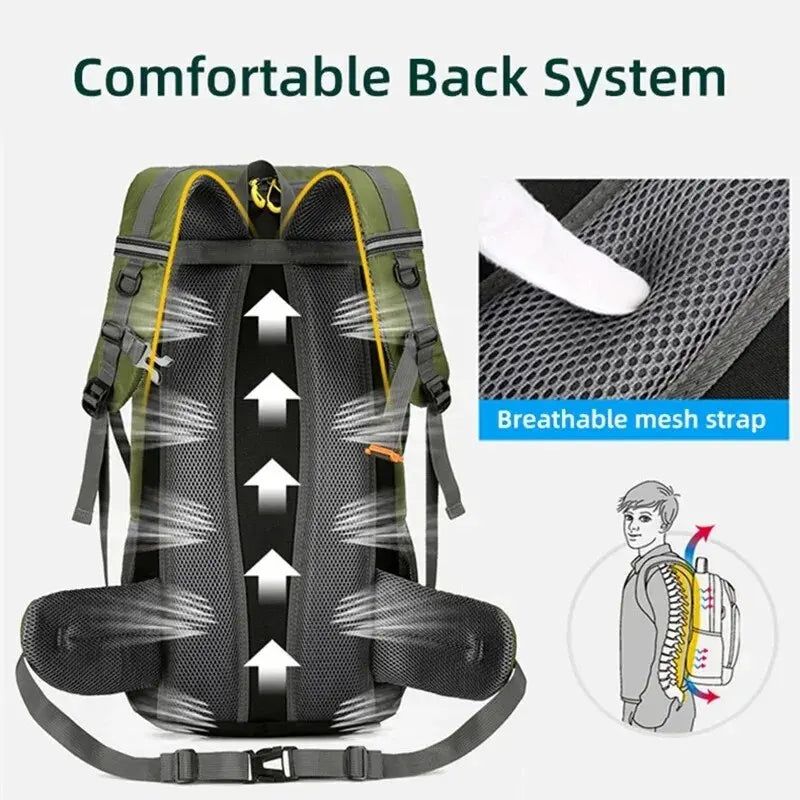 Mochila de viagem 50L para acampamento, bolsa grande para caminhada, mochila turística à prova d'água para esportes ao ar livre, escalada e montanhismo