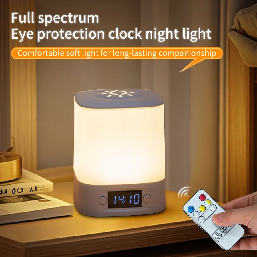 Lâmpada noturna LED com controle remoto e display de hora ou sem proteção para os olhos, lâmpada de leitura, luz noturna de cabeceira recarregável