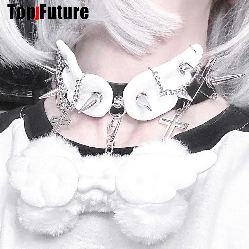 Mulheres Y2K Garota sangrenta punk Harajuku Gótico Lolita doente ferido colar curto Halloween cosplay adereços subcultura Gargantilhas Gargantilha