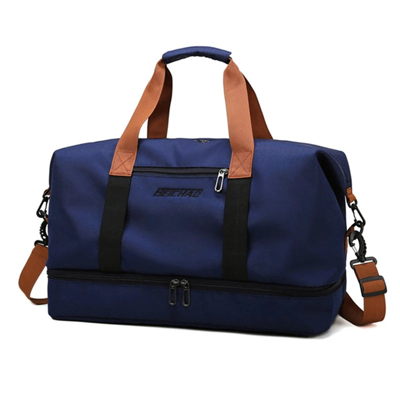 Bolsa de viagem masculina e feminina de grande capacidade para bagagem de mão, separação seco-molhado, bolsa esportiva de fitness, pacote de viagem de curta distância