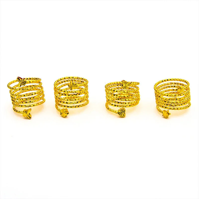 Dubai Spiral Flower Ring Brazilian Women 24K Gold Color Wedding Bride Arabic Ethiopian Big Nigerian Jewellery Moroccan Resizable