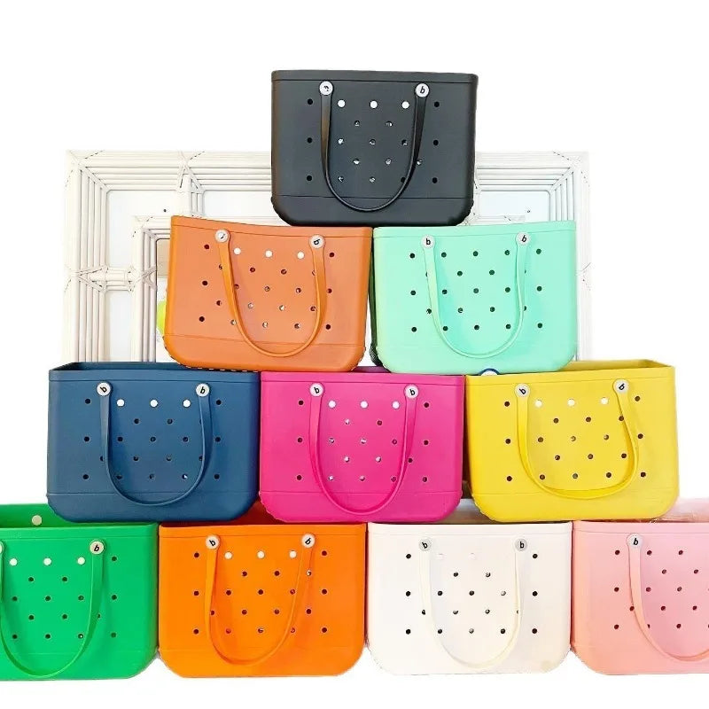 M/L/XL Fashion Beach Bags EVA Rubber Waterproof Storage Baskets Travel Shopping Handbag Women Shoulder Solid Color Tote Bag