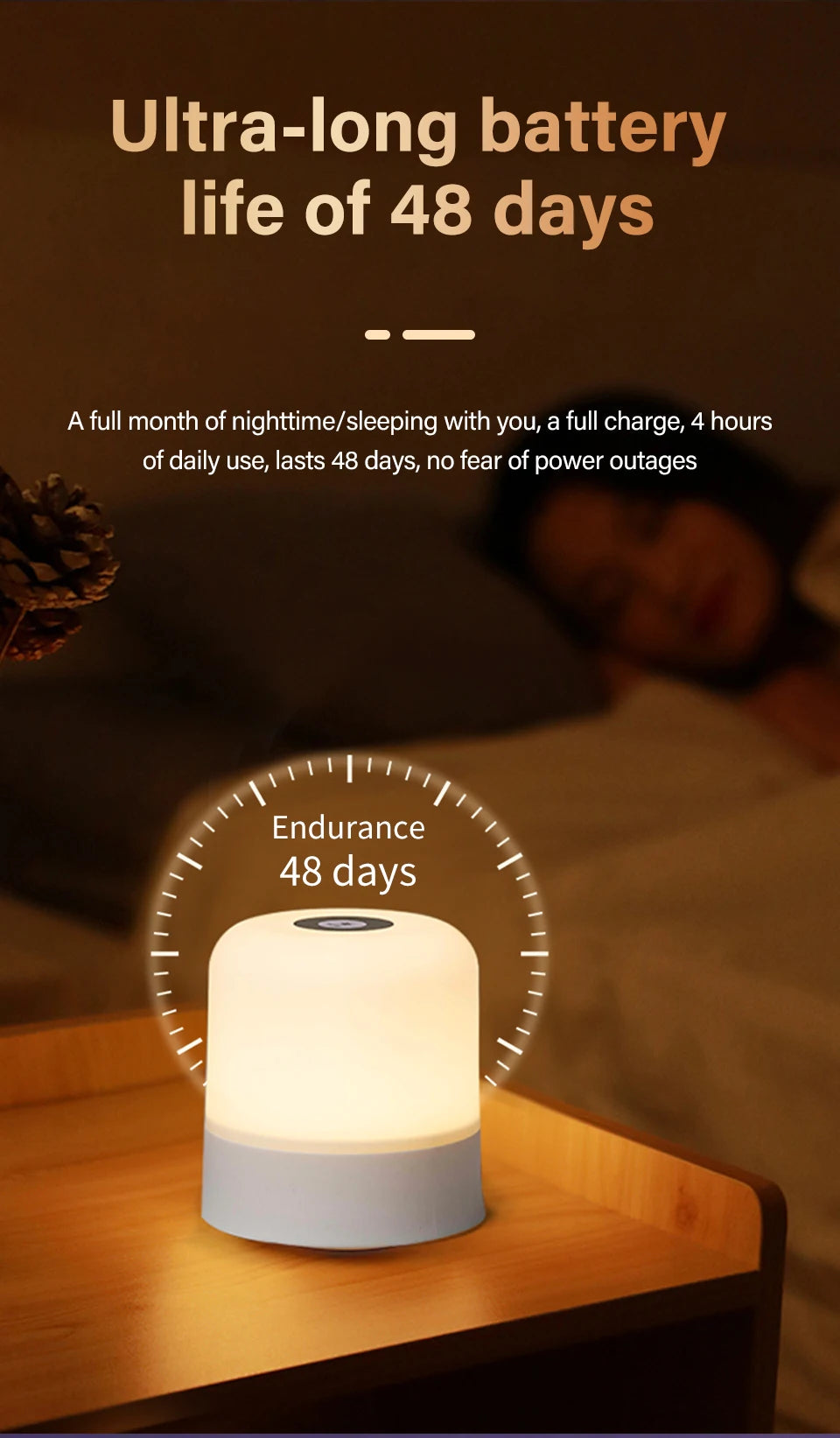 Lâmpada noturna LED sensível ao toque, USB, recarregável, regulável, de cabeceira, para decoração de quarto, presente de Natal, lâmpada noturna infantil