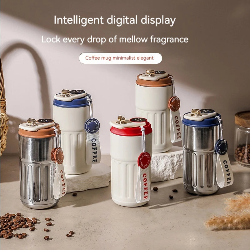 Garrafa térmica de aço inoxidável 450ml, com visor LED de temperatura, para café, mantém frio e quente, caneca térmica para viagem, garrafa térmica a vácuo
