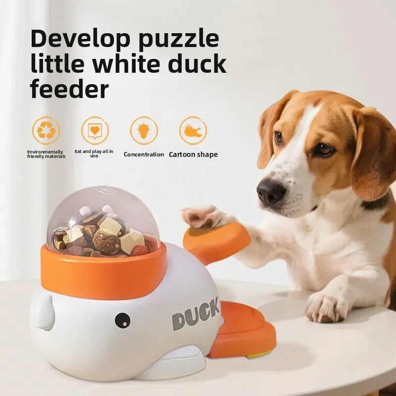 Distribuidor interativo de petiscos para gatos em formato de pato amarelo, quebra-cabeça de plástico durável, alimentador lento, brinquedo de treinamento para cães para entretenimento