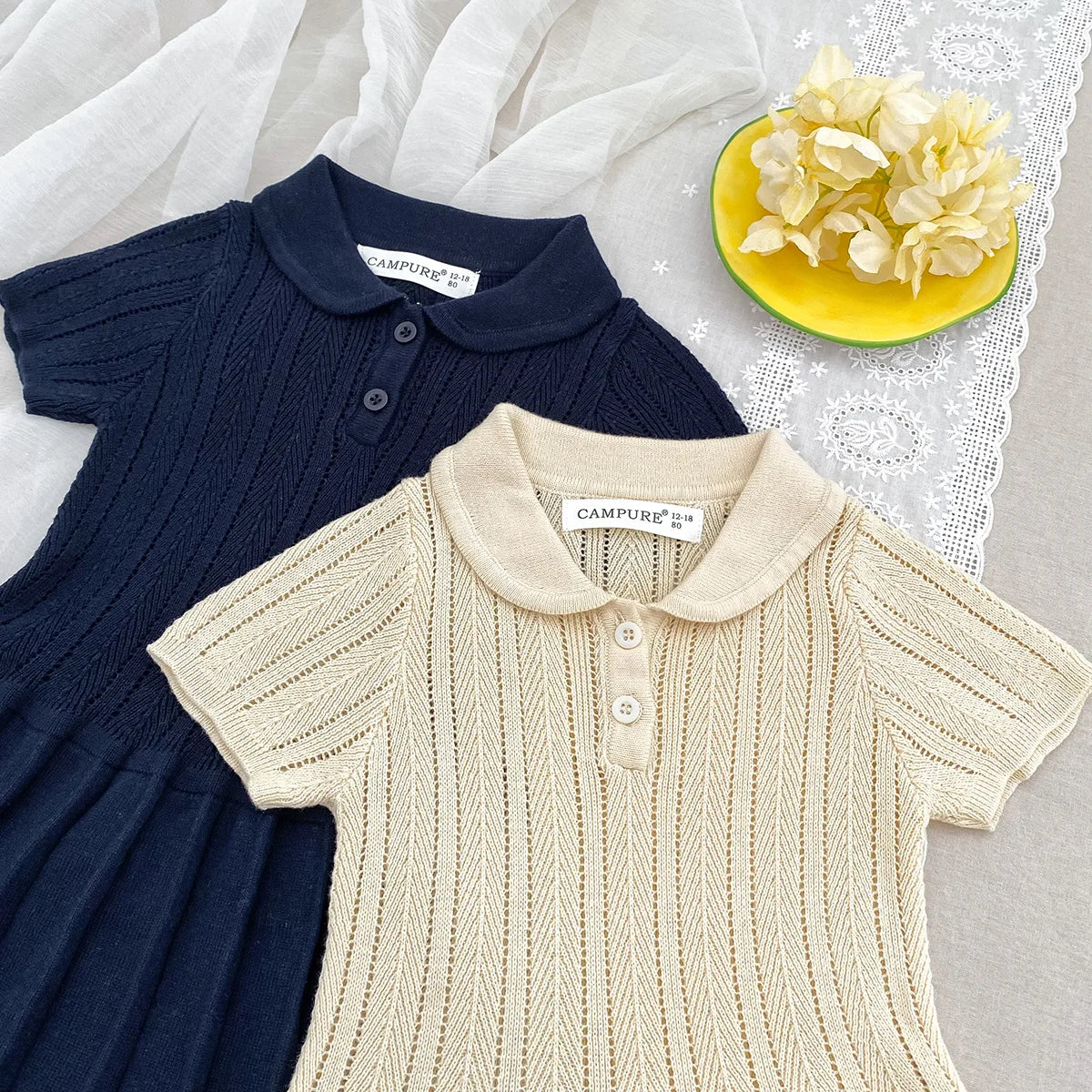 1-5Y Kids Clothes Hollow Out Knit Dress For Kids Girls Kids Knit Pleated Dresses