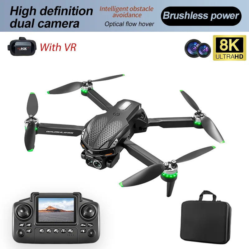 Drone S168 RC 2025 com tela de 2,4 polegadas, motor sem escova, câmeras duplas 8K HD, posicionamento de fluxo óptico, aeronave de brinquedo com prevenção inteligente