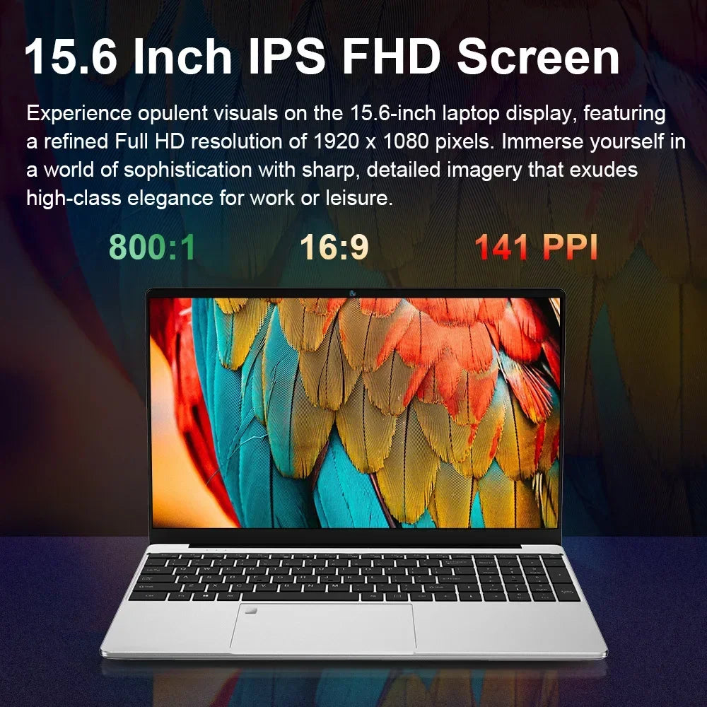 Notebook portátil N5095 de 15,6" com até 32 GB de RAM, 2 TB de armazenamento, Windows 10/11 Pro, retroiluminação preta, teclado inglês/russo, notebook portátil